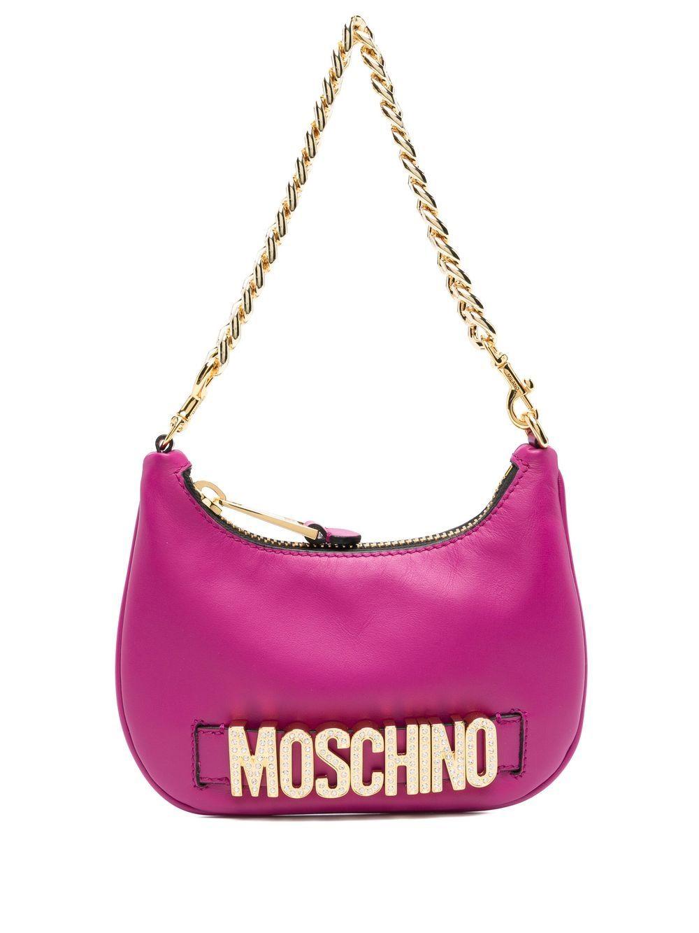 Crystal-logo Leather Shoulder Bag Moschino en coloris Rose | Lyst