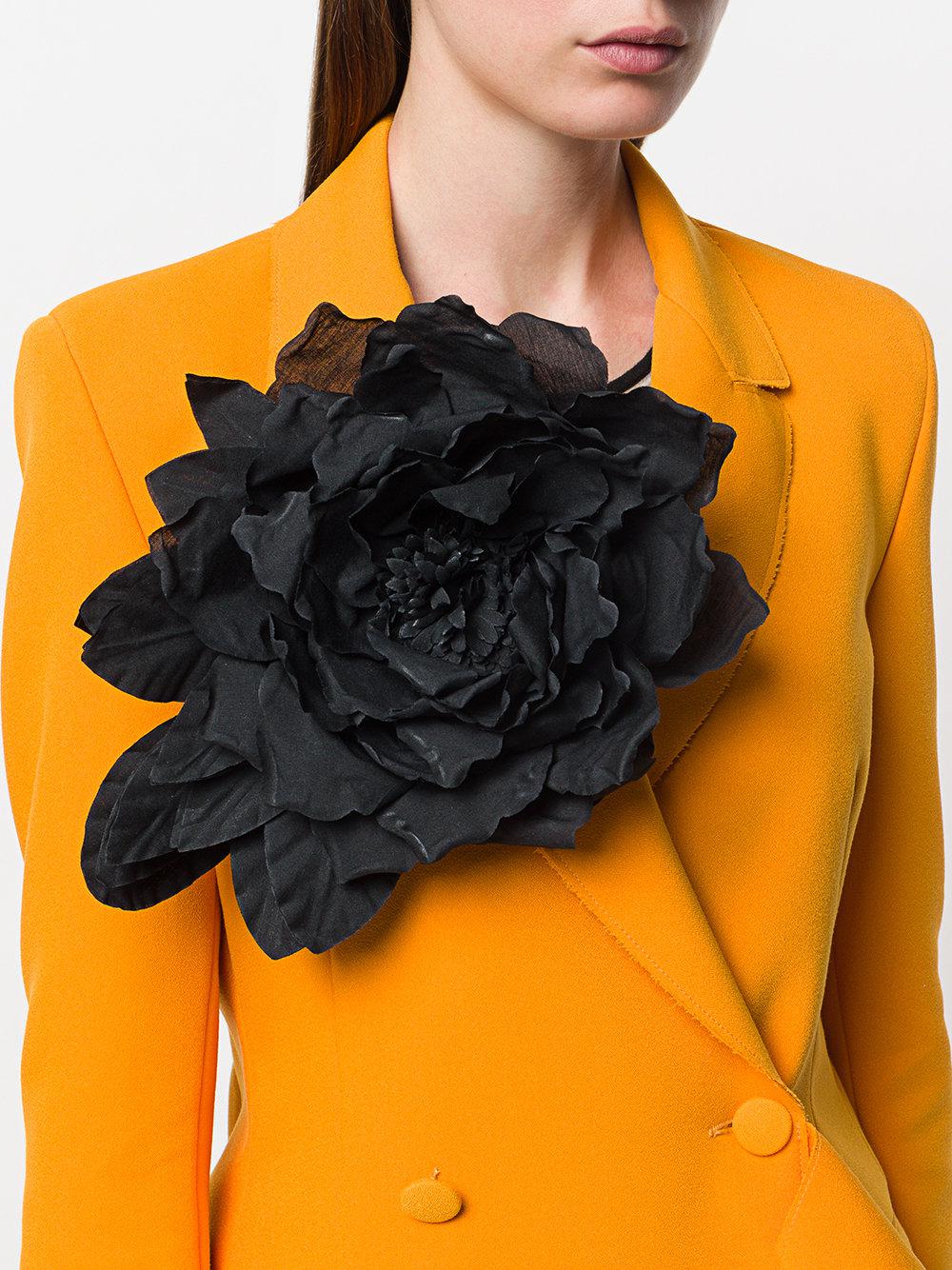 Nude Oversized Flower Brooch in Black