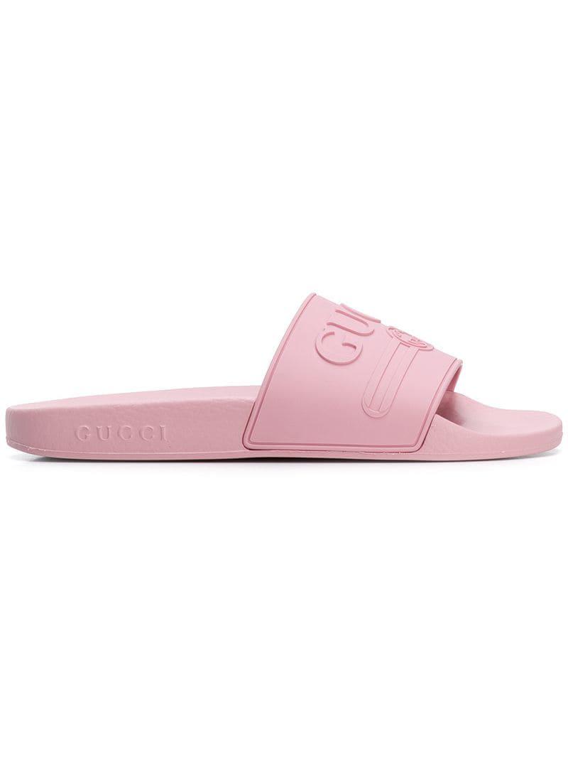 gucci logo rubber slide sandal pink