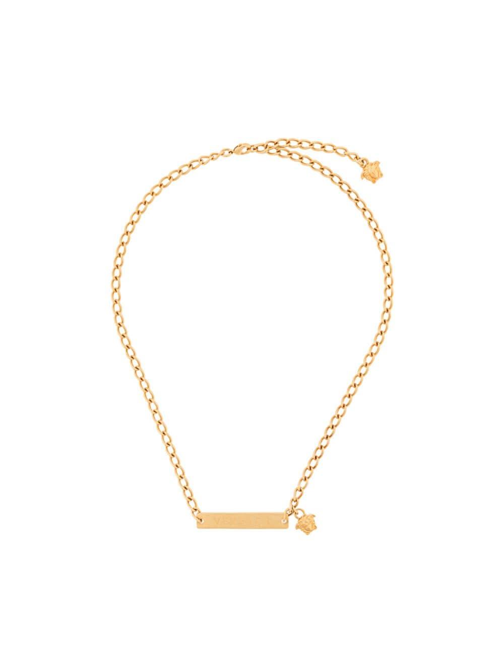 Versace Logo Plaque Necklace in Gold 