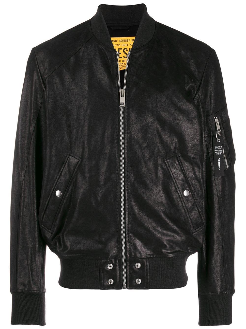 DIESEL Waxed Suede Bomber Jacket in Black for Men Lyst