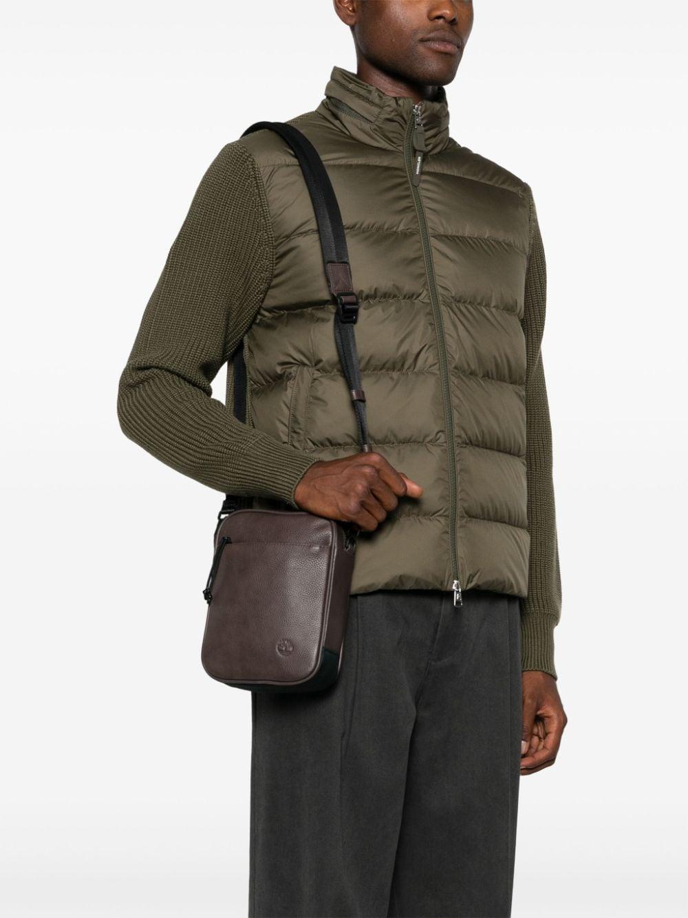 Timberland Grained Leather Panelled Messenger Bag in Black for Men