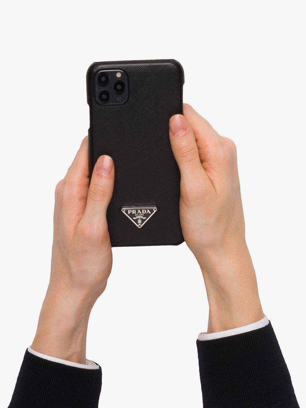 Prada Leather Logo Plaque Iphone 11 Pro Max Case in Black for 