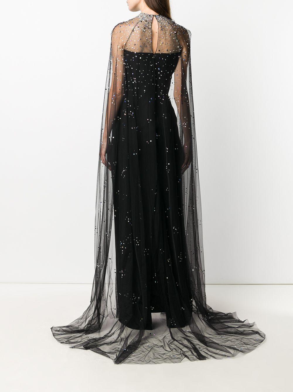 Jenny Packham Pearle Embellished Cape Gown in Black | Lyst