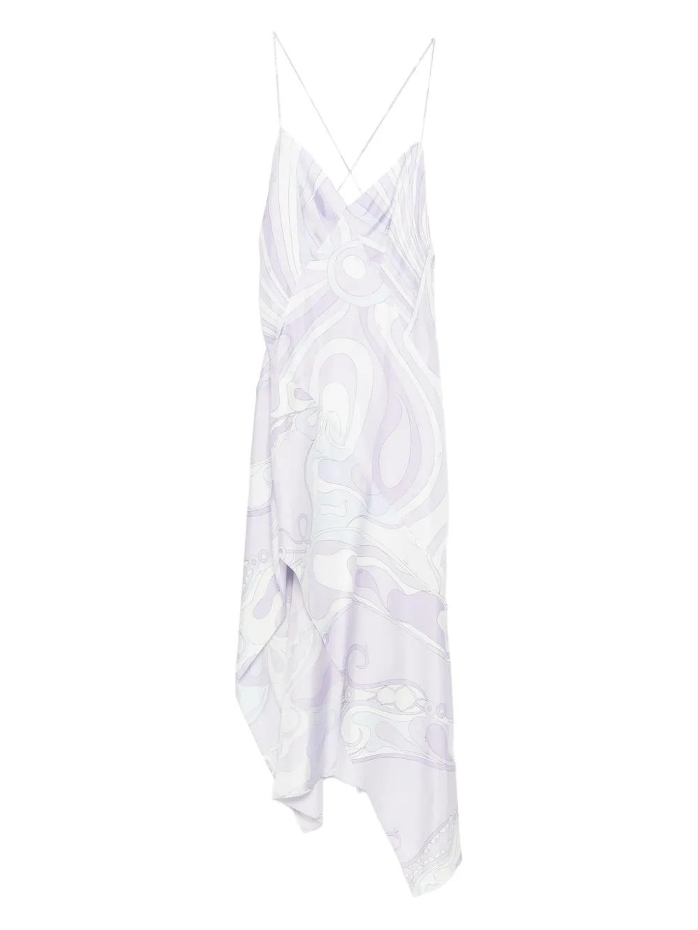 Robe Manches Longues Emilio Pucci Motif Géométrique Violet - Taille 40 Mini Col V - Occasion Très Bon état