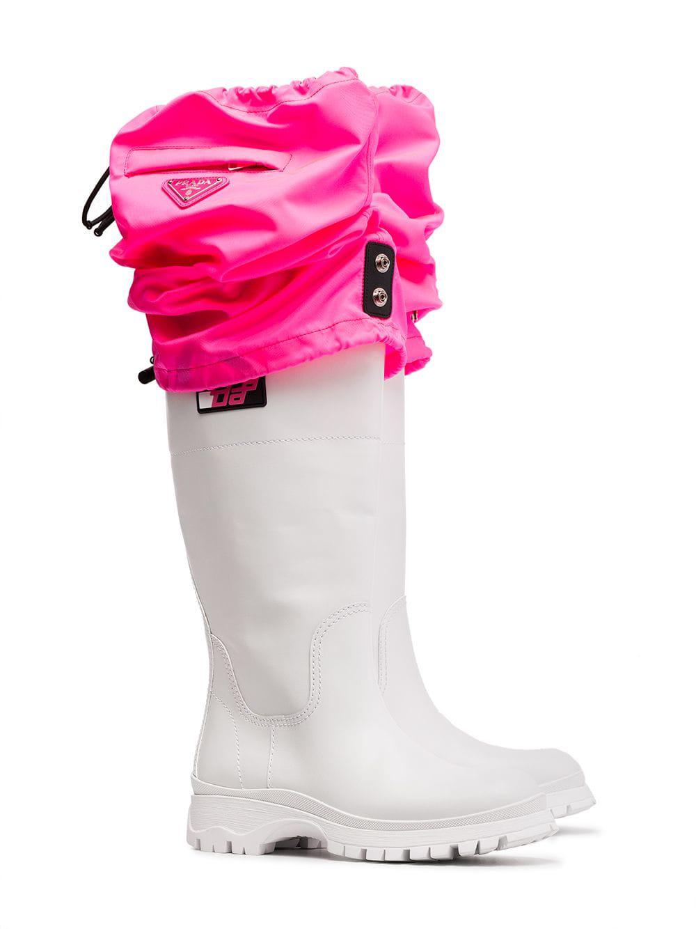 prada boots white and pink