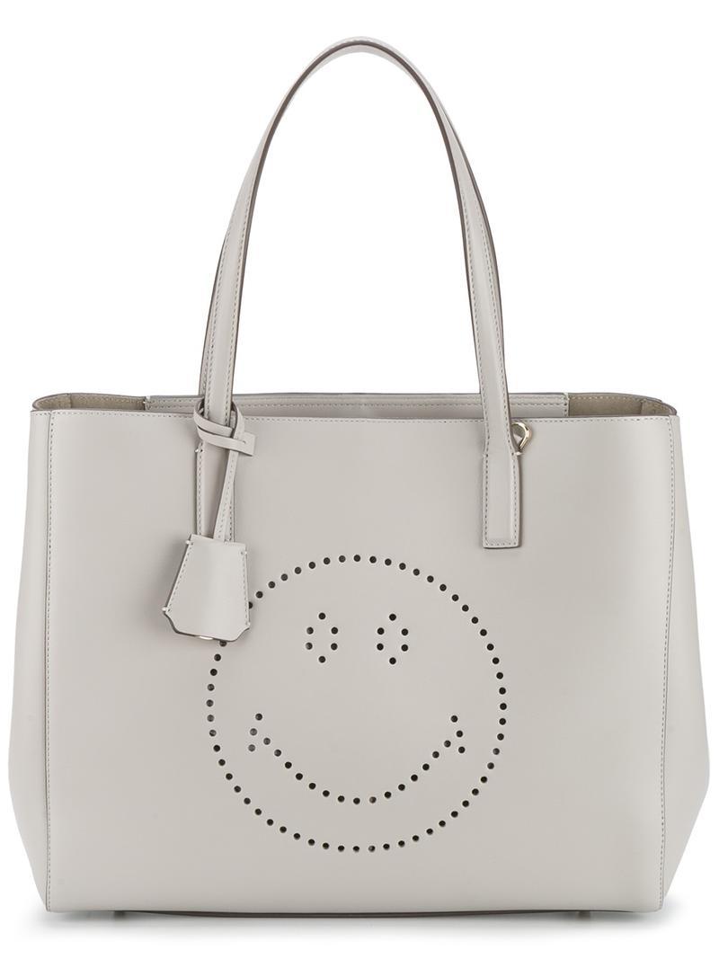 Anya Hindmarch Smiley Face Tote Bag in Gray | Lyst