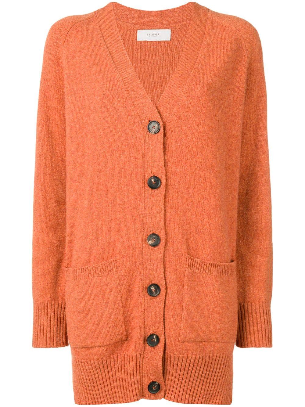 Pringle of Scotland Cashmere Long Buttoned Cardigan in Orange - Lyst