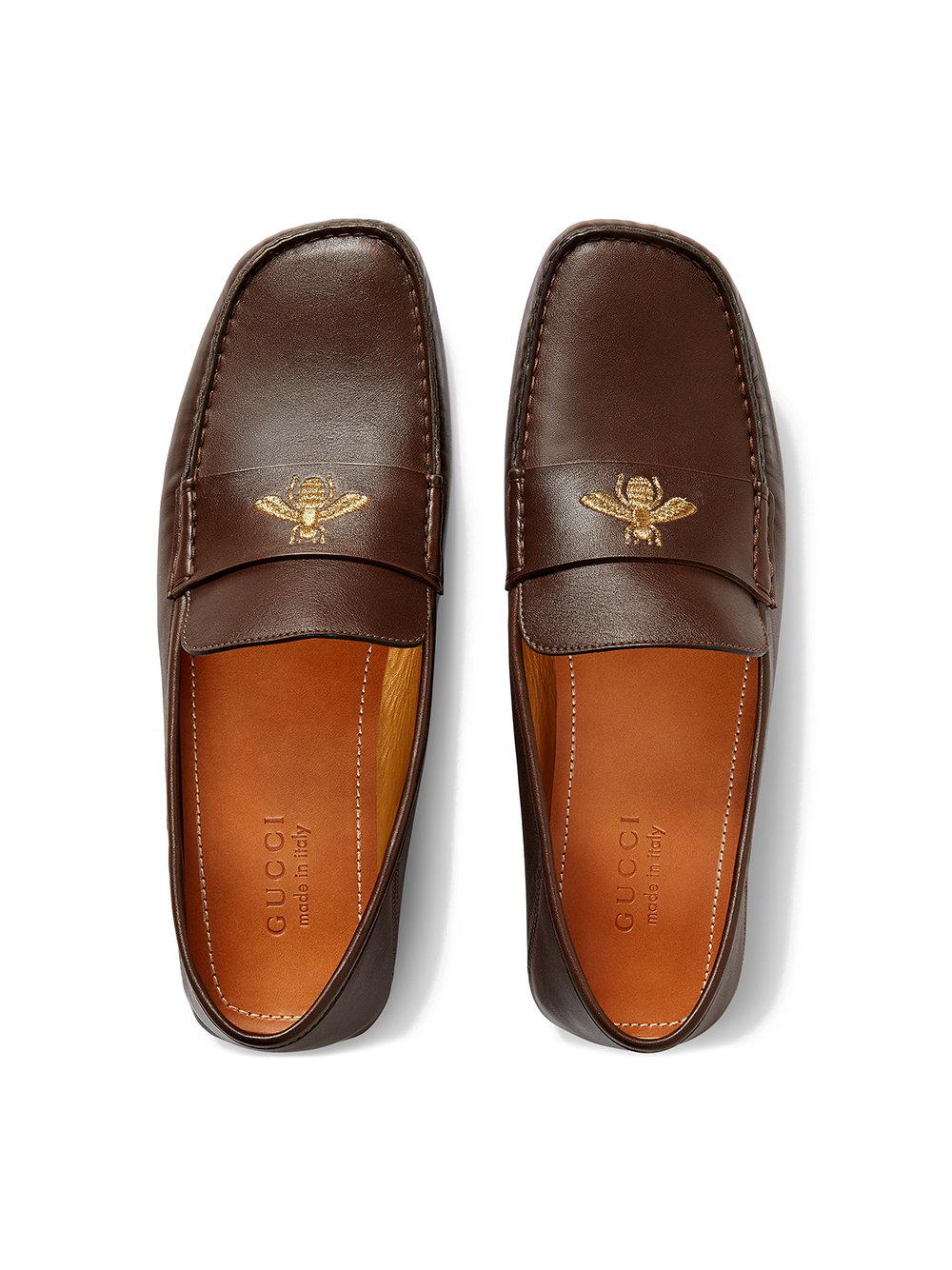 gucci leather driver with bee