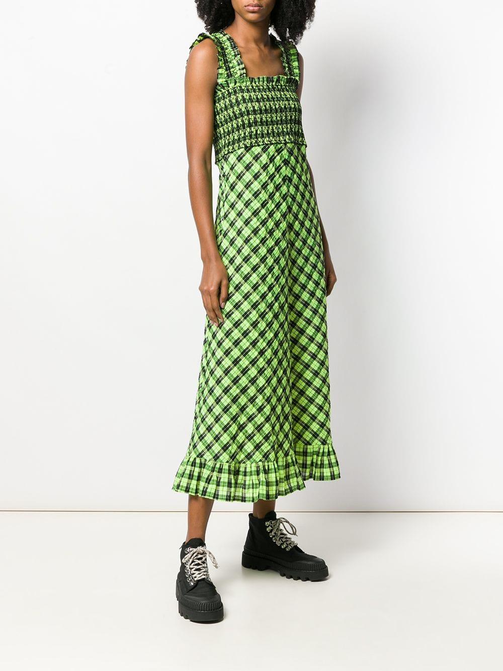 ganni seersucker green dress Ganni Checkered Seersucker Shirt Dress XS / Check Elfin Yellow main image 1