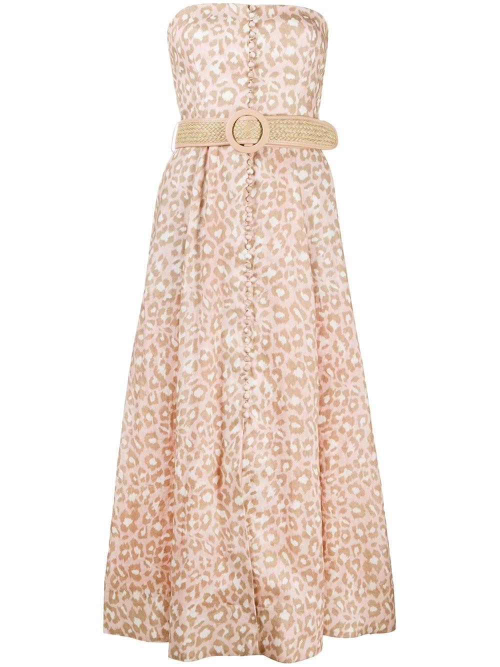 zimmermann pink leopard dress Zimmermann Brown/Pink Animal Printed Silk Bell Sleeve Mini Dress M Zimmermann