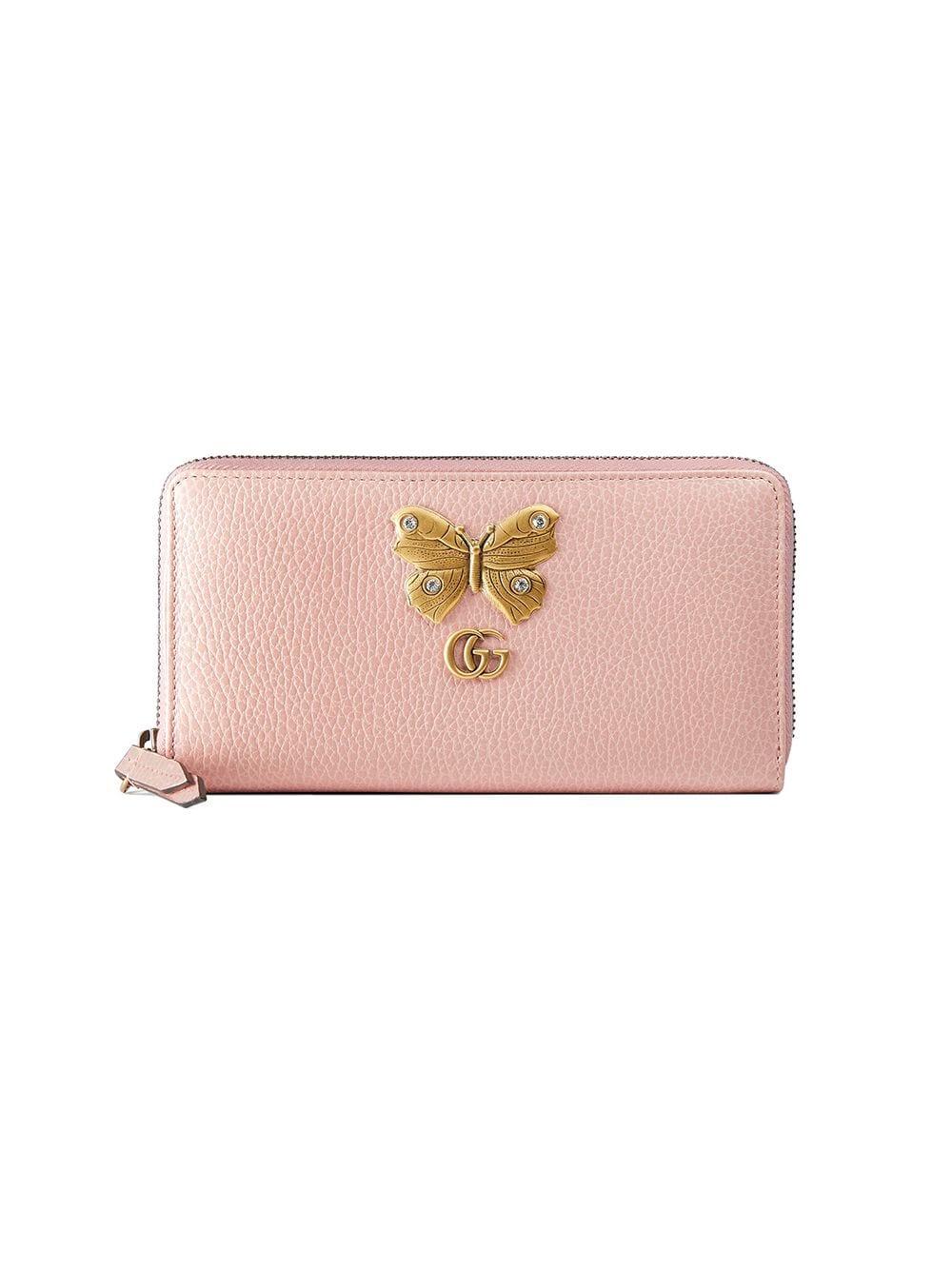 Gucci Leather Zip Around Wallet With Butterfly in Light Pink Leather (Pink) - Save 9% - Lyst