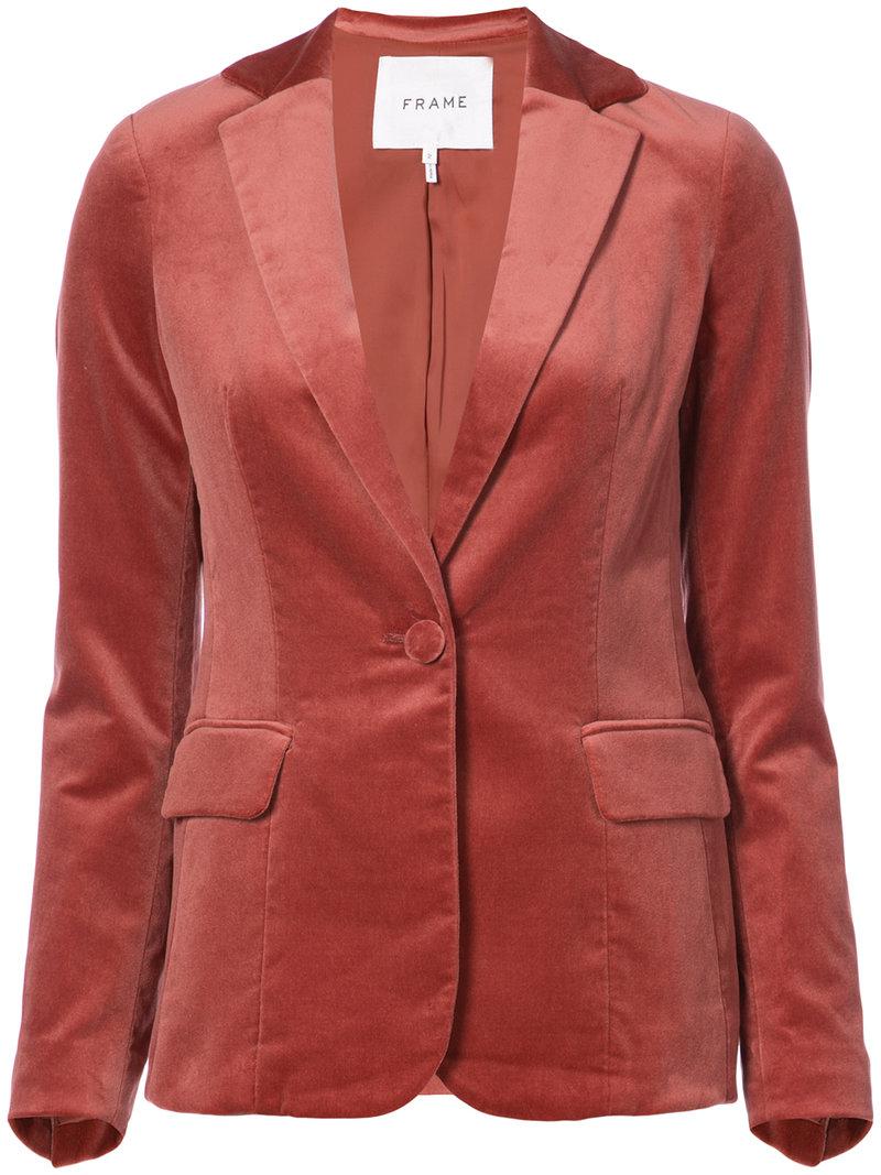 Lyst Frame Velvet Blazer in Red