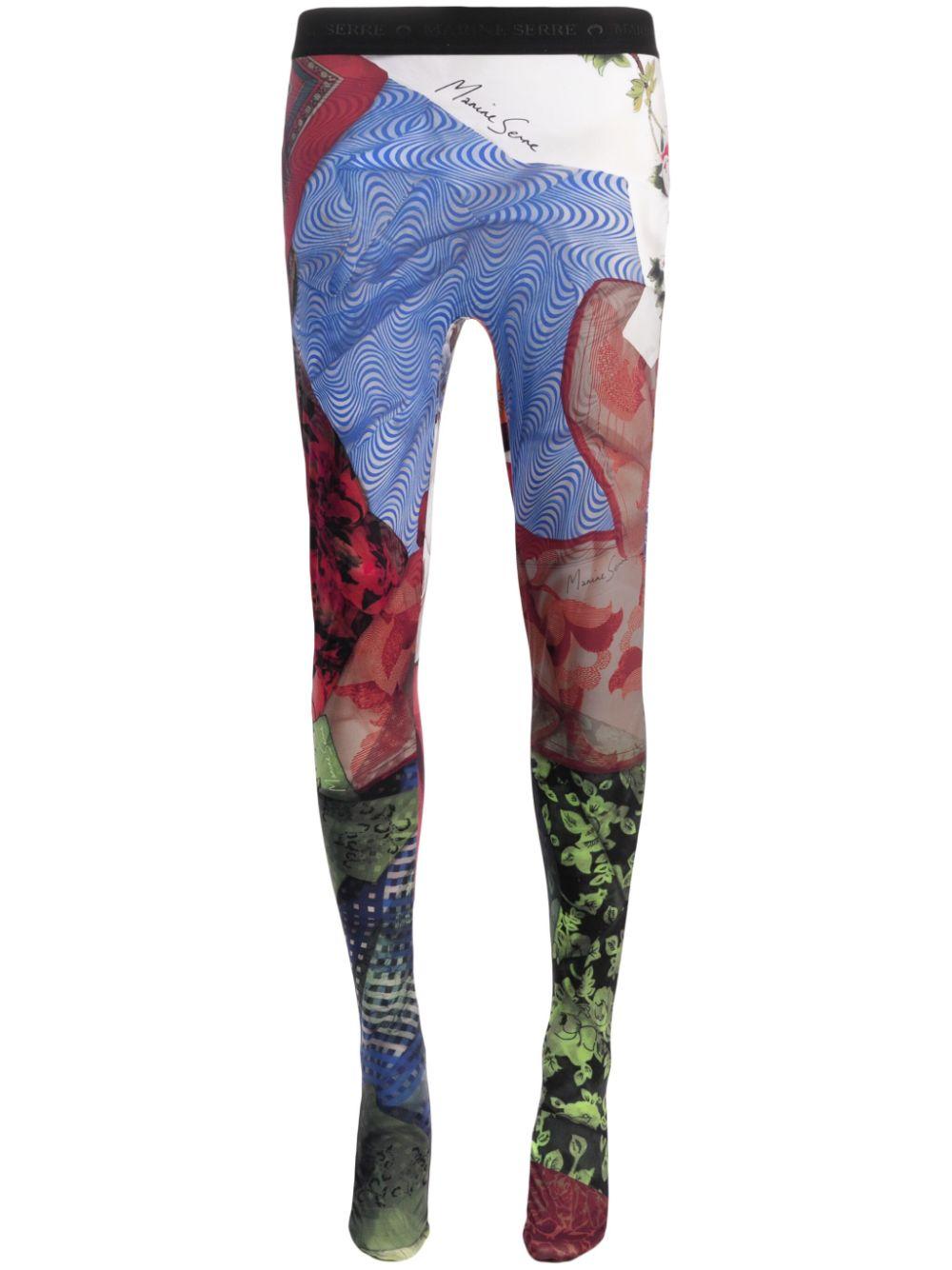 Marine Serre Scarves-print Recycled-jersey Tights in Blue