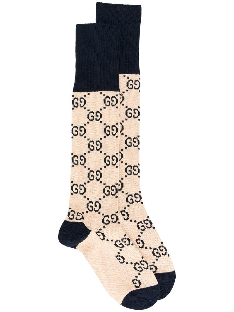 Gucci Gg Supreme Print Socks in Natural - Lyst