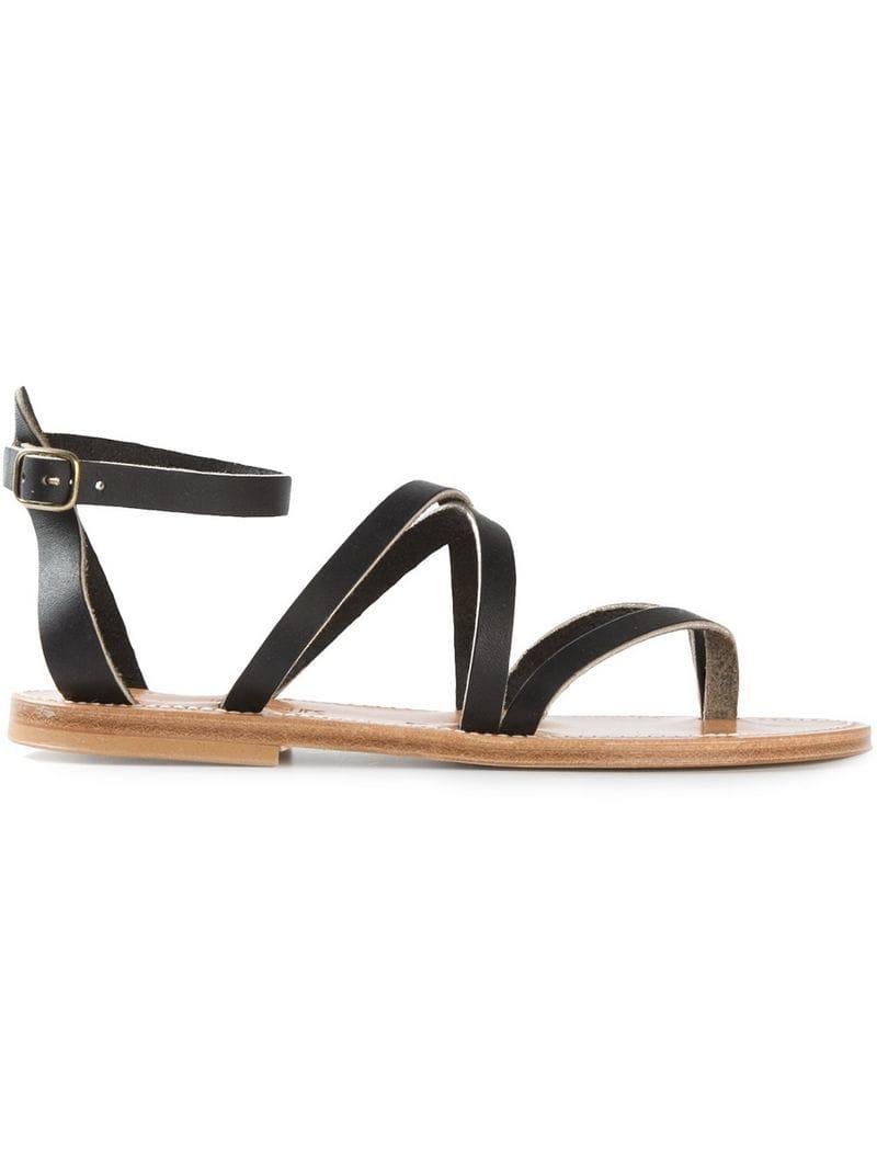 K. Jacques Leather Strappy Flat Sandals in Black - Lyst