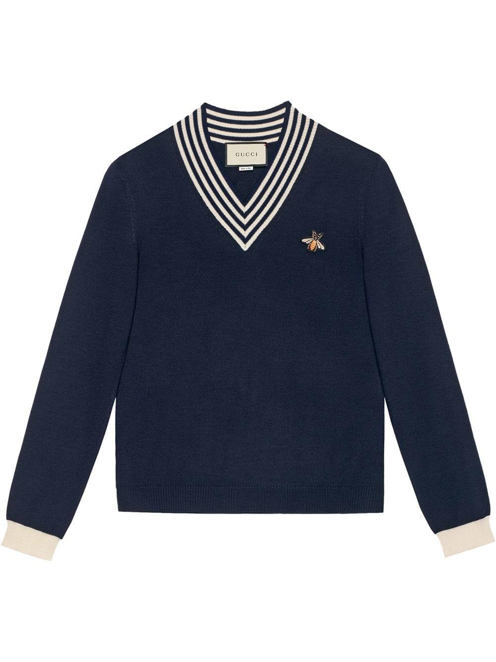 Prenda de Punto de Lana con Abeja y Cuello V Gucci de Lana de color Azul  para hombre | Lyst