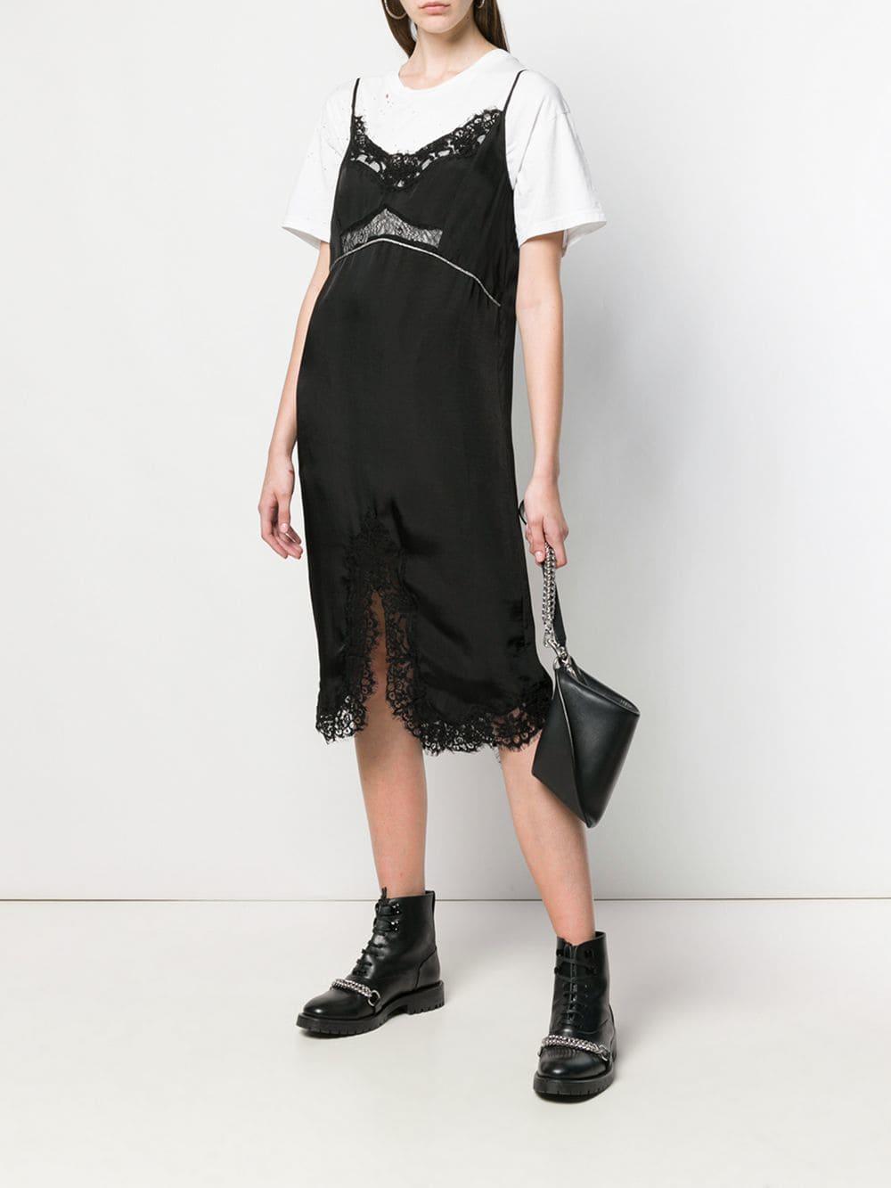 Pinko Lace Slip Dress in Black | Lyst
