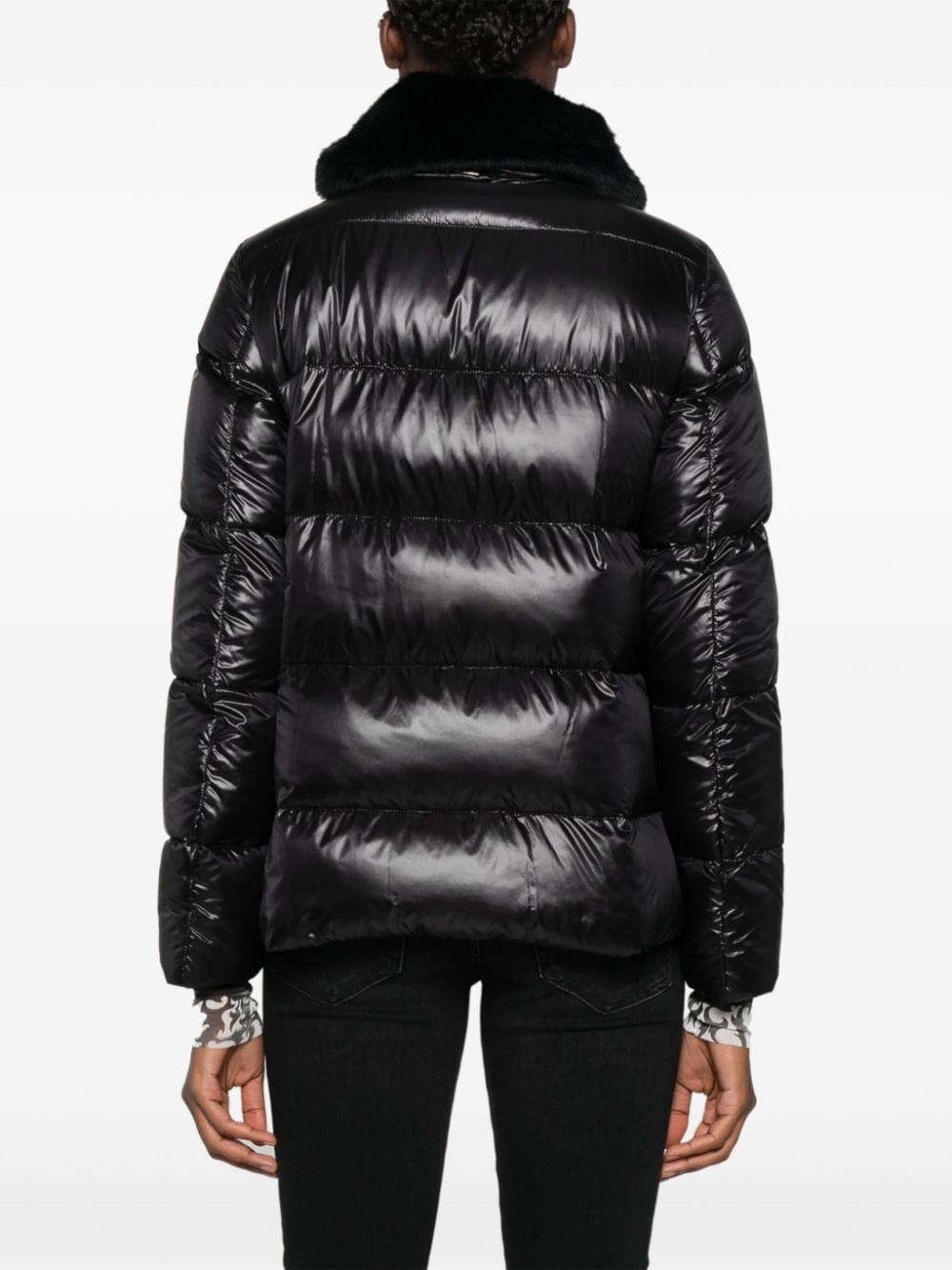 Black faux fur collar puffer jacket discount