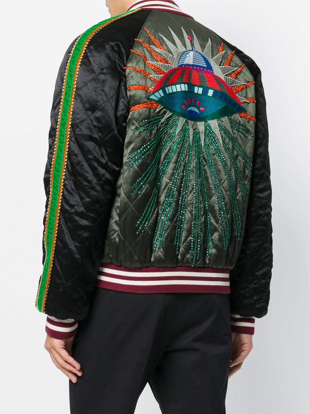 Gucci Cotton Ufo Embroidered Bomber Jacket in Green for Men - Lyst