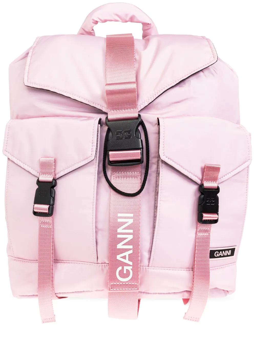 GANNI バックパック ピンク リュック Ganni Backpack With Logo in Pink | Lyst UK