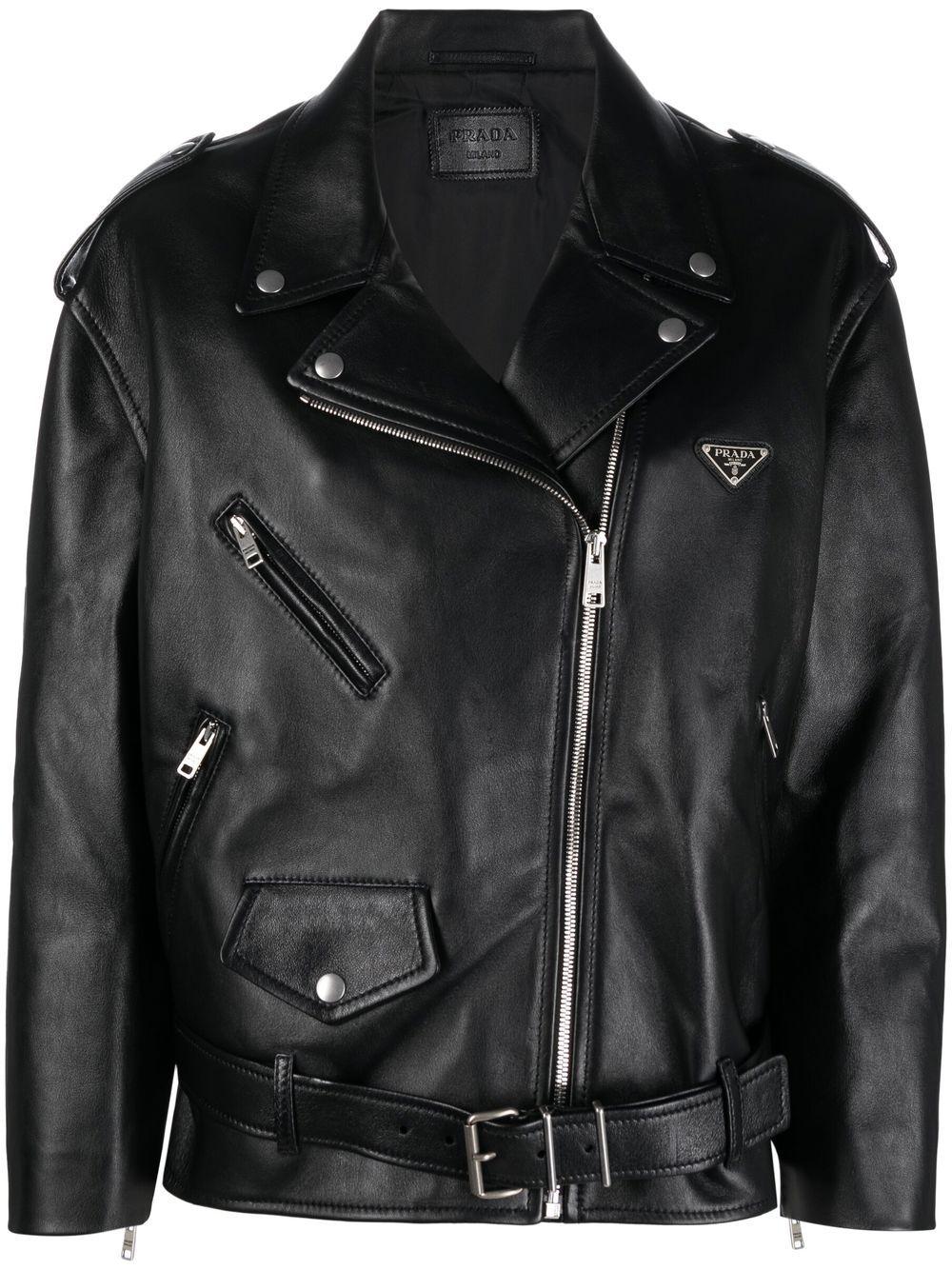 Prada Triangle-plaque Leather Jacket in Black | Lyst