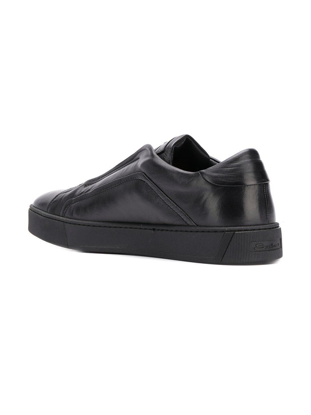 Santoni Leather Laceless Low Sneakers in Black for Men - Lyst