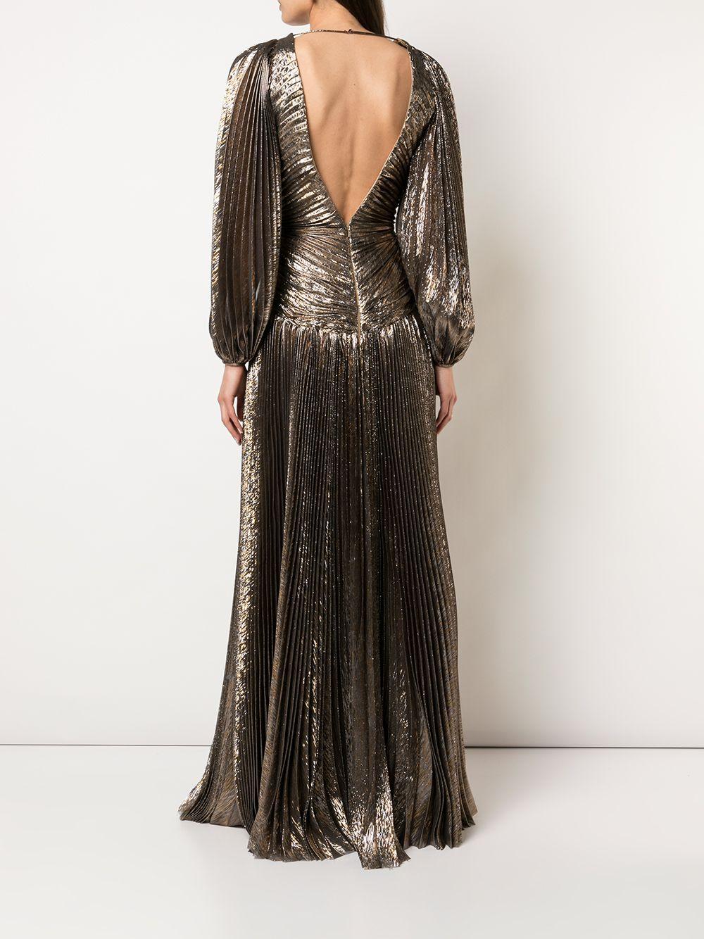 Oscar de la Renta Pleated Lam Gown in Metallic | Lyst