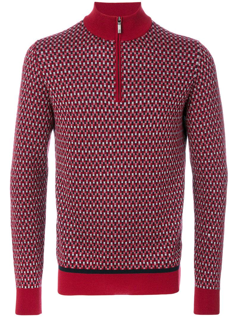 Lyst - Brioni Zipped Collar Sweater in Red for Men