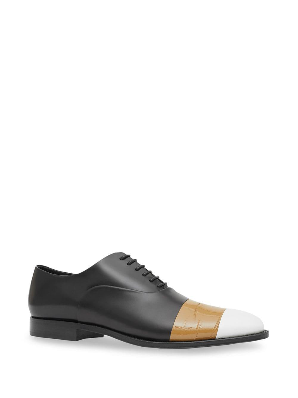 Defined Details: Burberry Tape Detail Leather Oxford Shoes