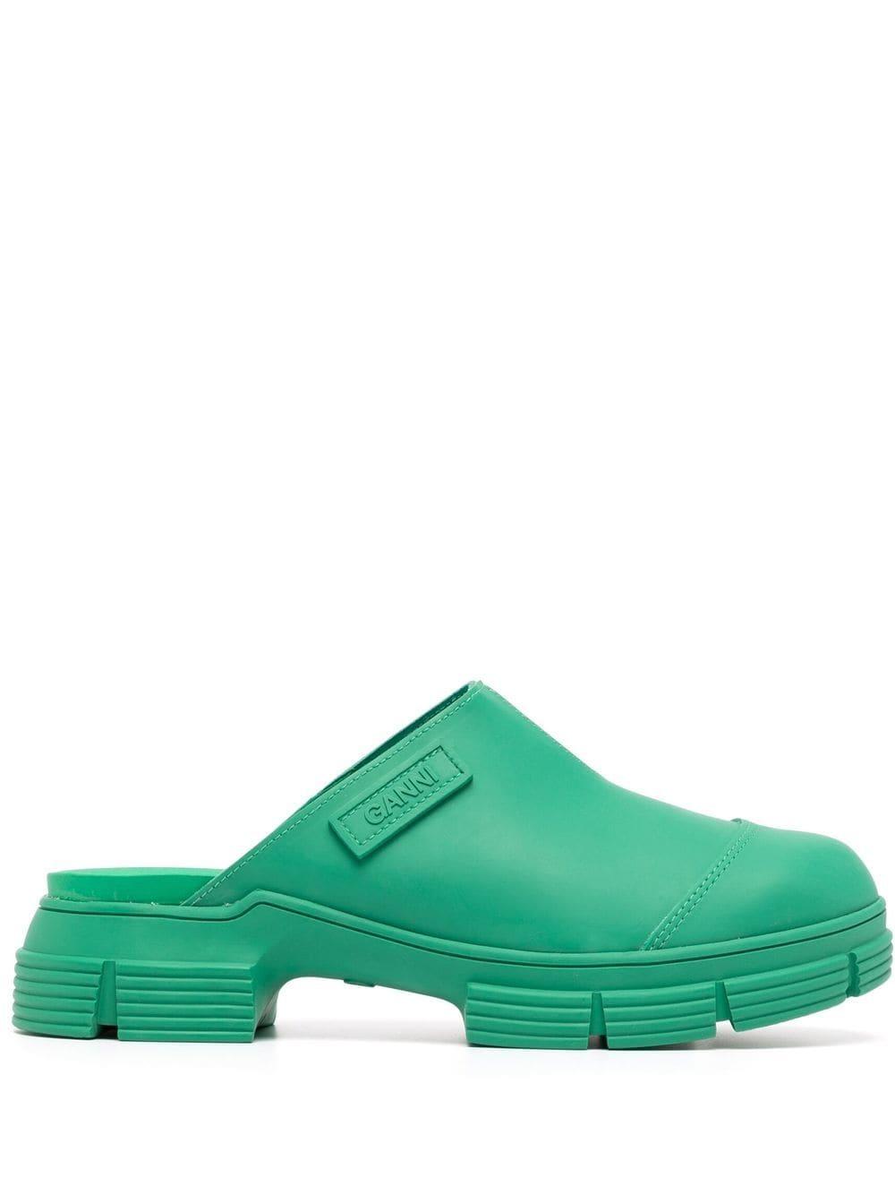 Ganni Rubber City Chunky-sole Mules in Green | Lyst