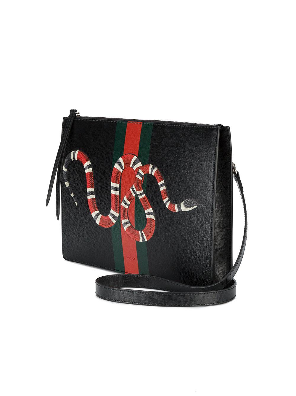Gucci Leather Web And Snake Messenger Bag in Black for Men | Lyst