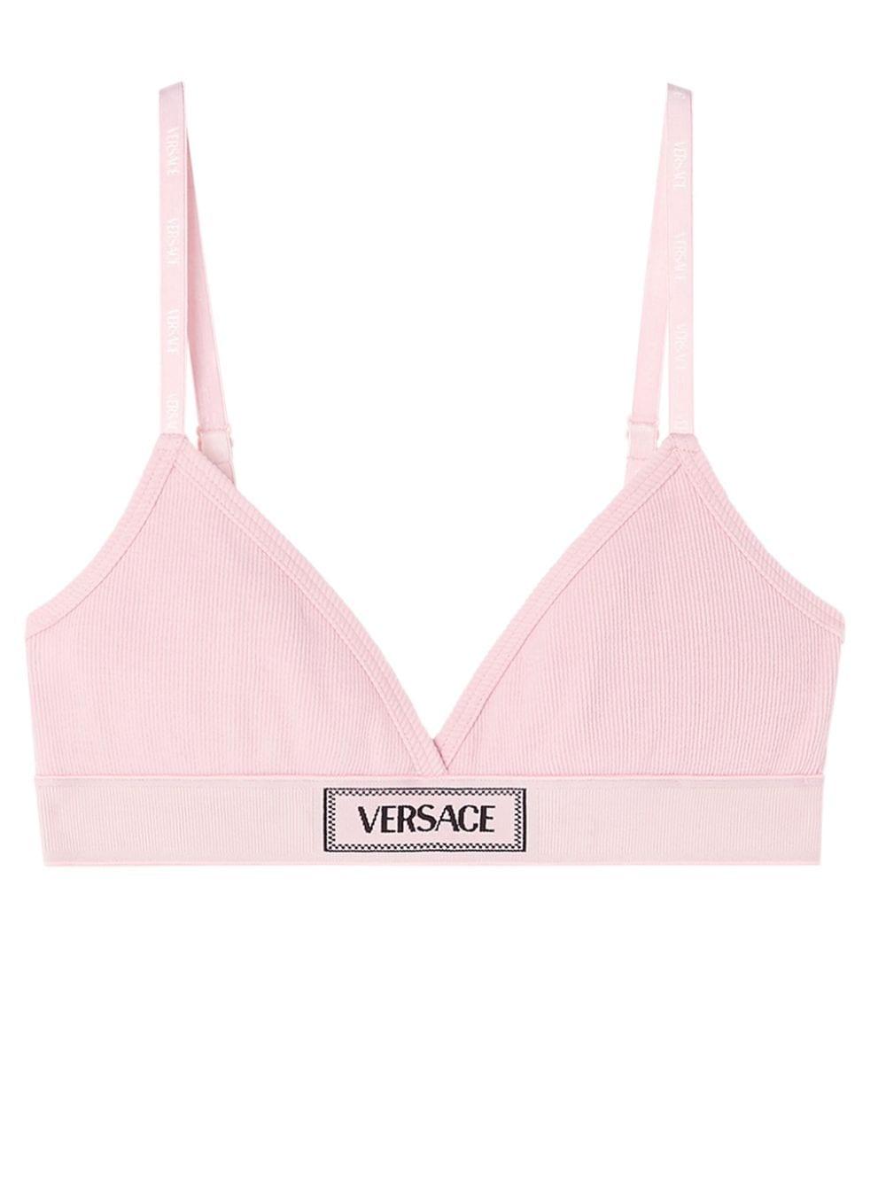 Versace Bralette A Coste Con Logo 90s Vintage in Pink