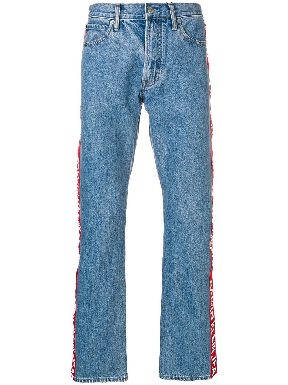 Calvin Klein Denim Logo Stripe Jeans in Blue for Men - Lyst