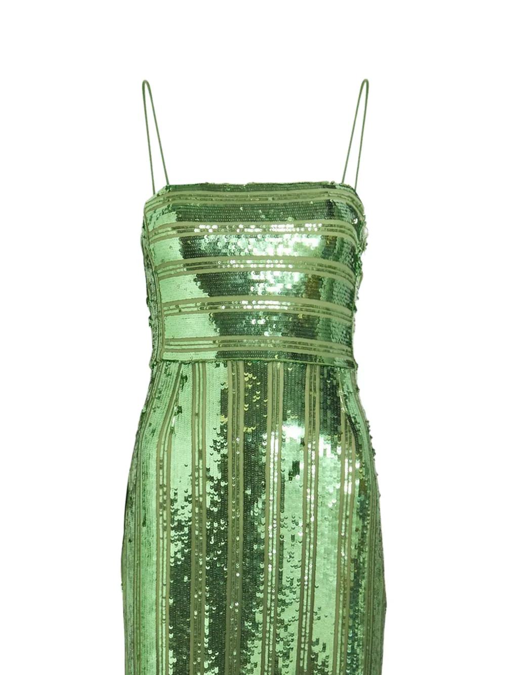 midi silk dress sleeves Green High Neck Long Sleeve Crystal Detail Dress