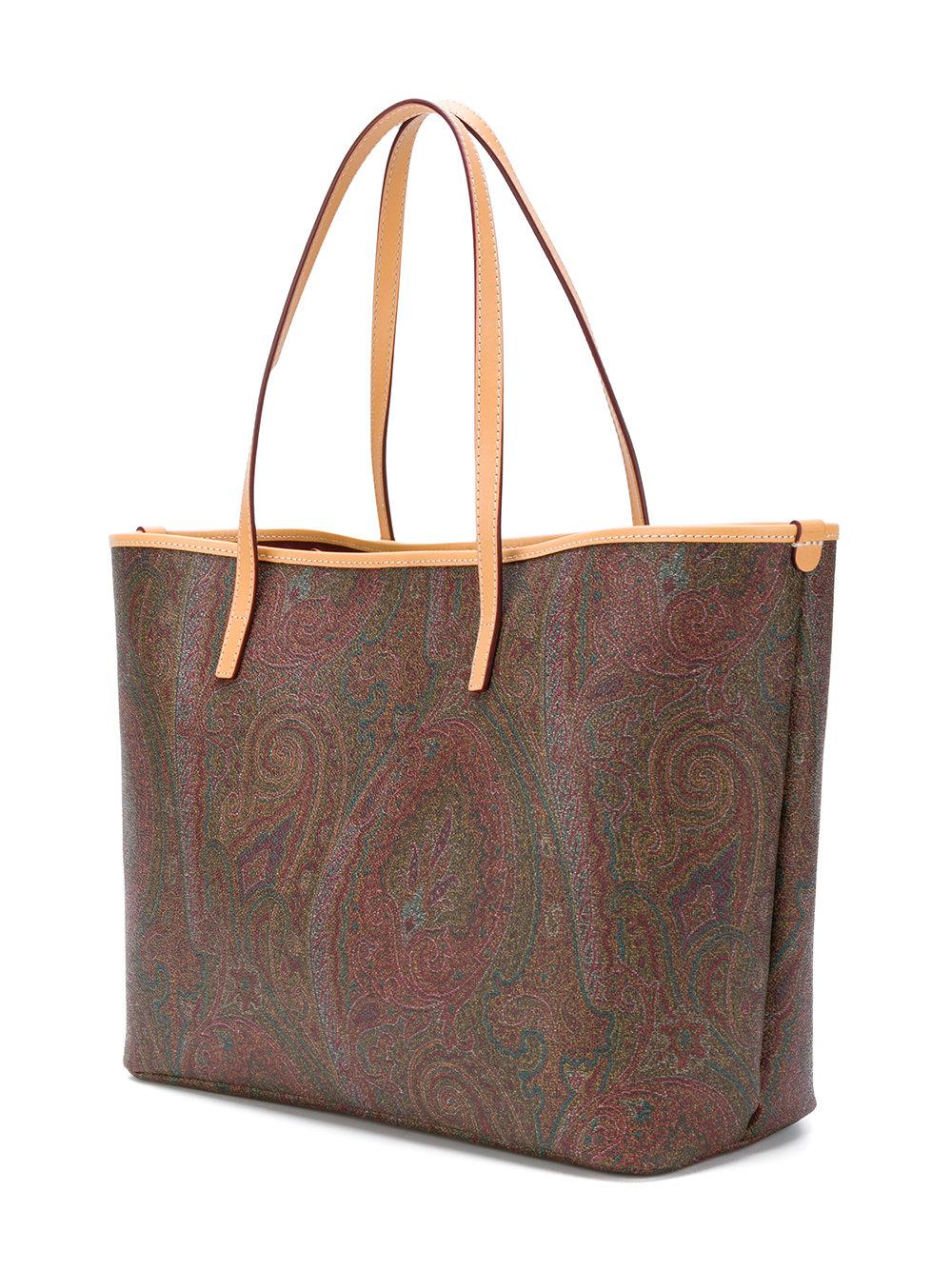Etro Leather Paisley Print Tote in Brown Lyst