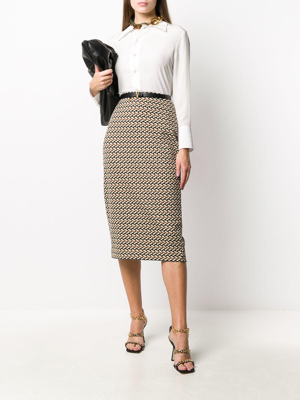 geometric midi pencil skirt