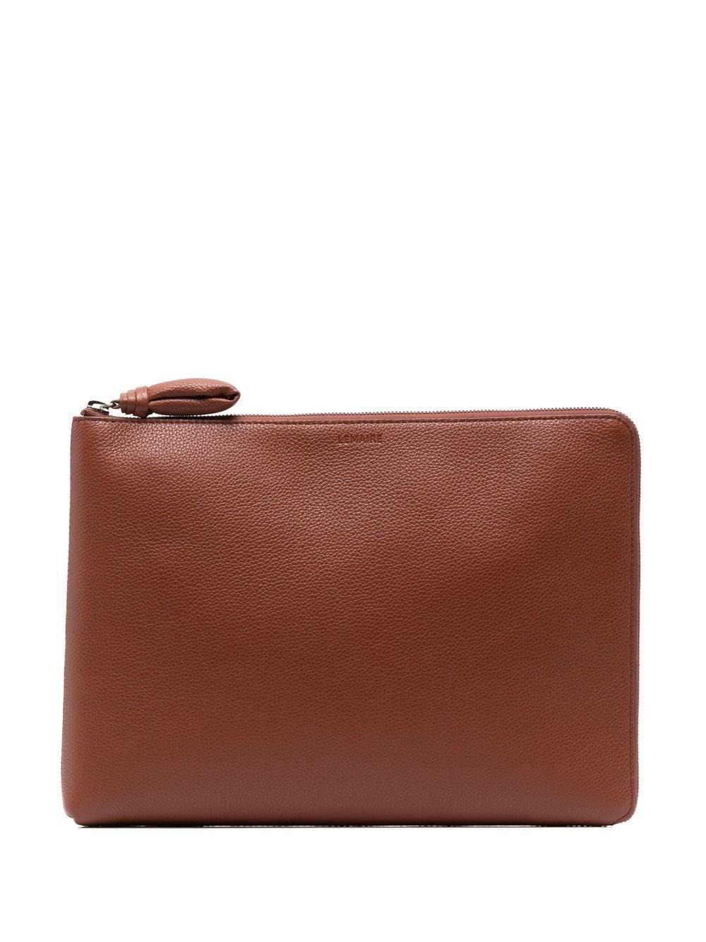 Lemaire Pebbled Leather Clutch Bag in Brown | Lyst Australia