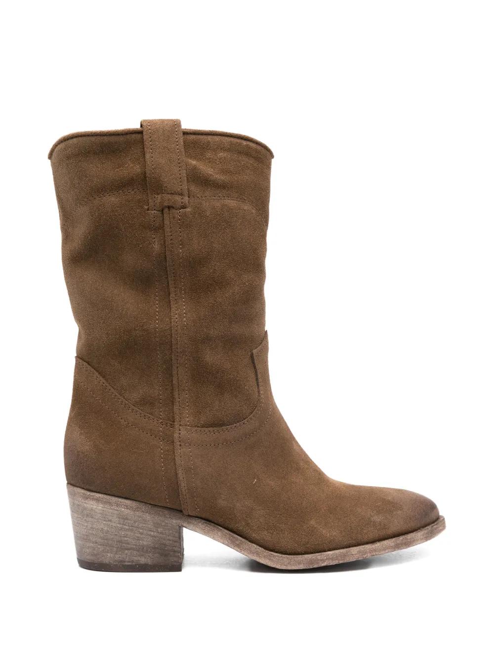 Bottes En Cuir Acajou Fabrication Artisanale - Mi-mollet Avec Boucles - Taille US 9 Femme - Style Biker