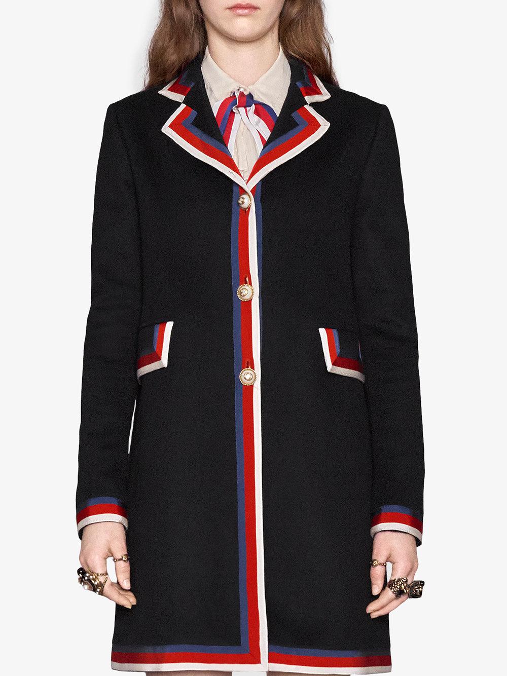 gucci wool coat with web