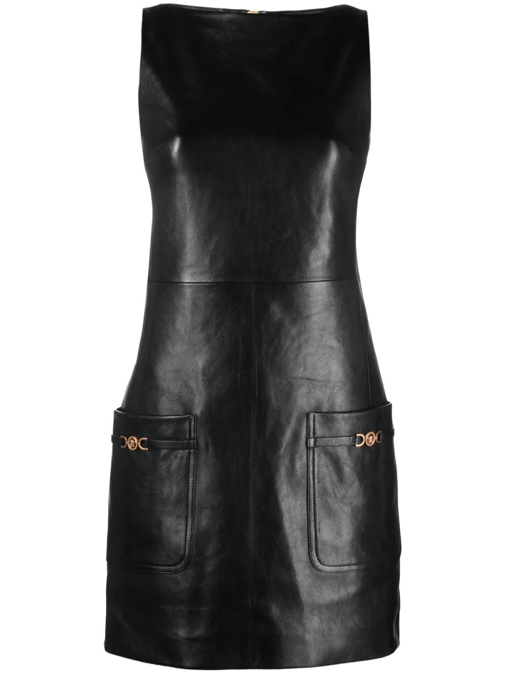 knee length dresses for ladies Versace Fall 1994 Silver Metallic Leather Overall Dress main image 1