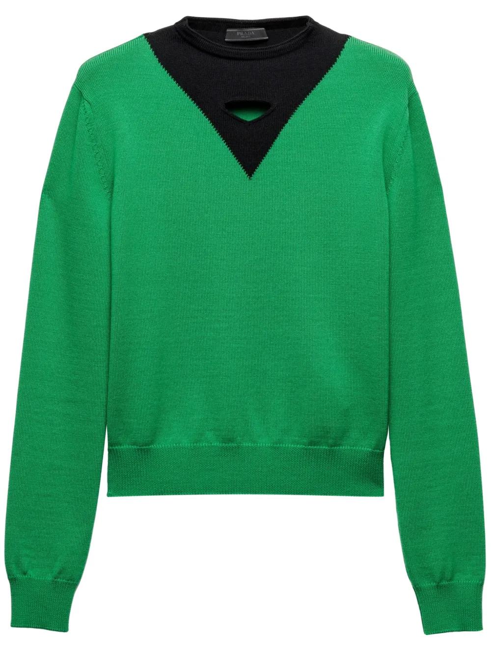 PRADA 19aw vネックニット　ダークグリーン　44 Prada Two-Tone Wool Sweater in Green for Men | Lyst