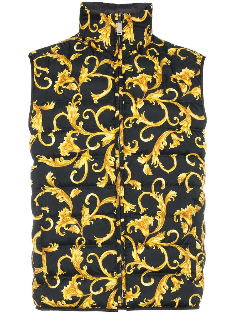 Versace Goose Baroque Reversible Printed Puffer Vest in Black for Men ...