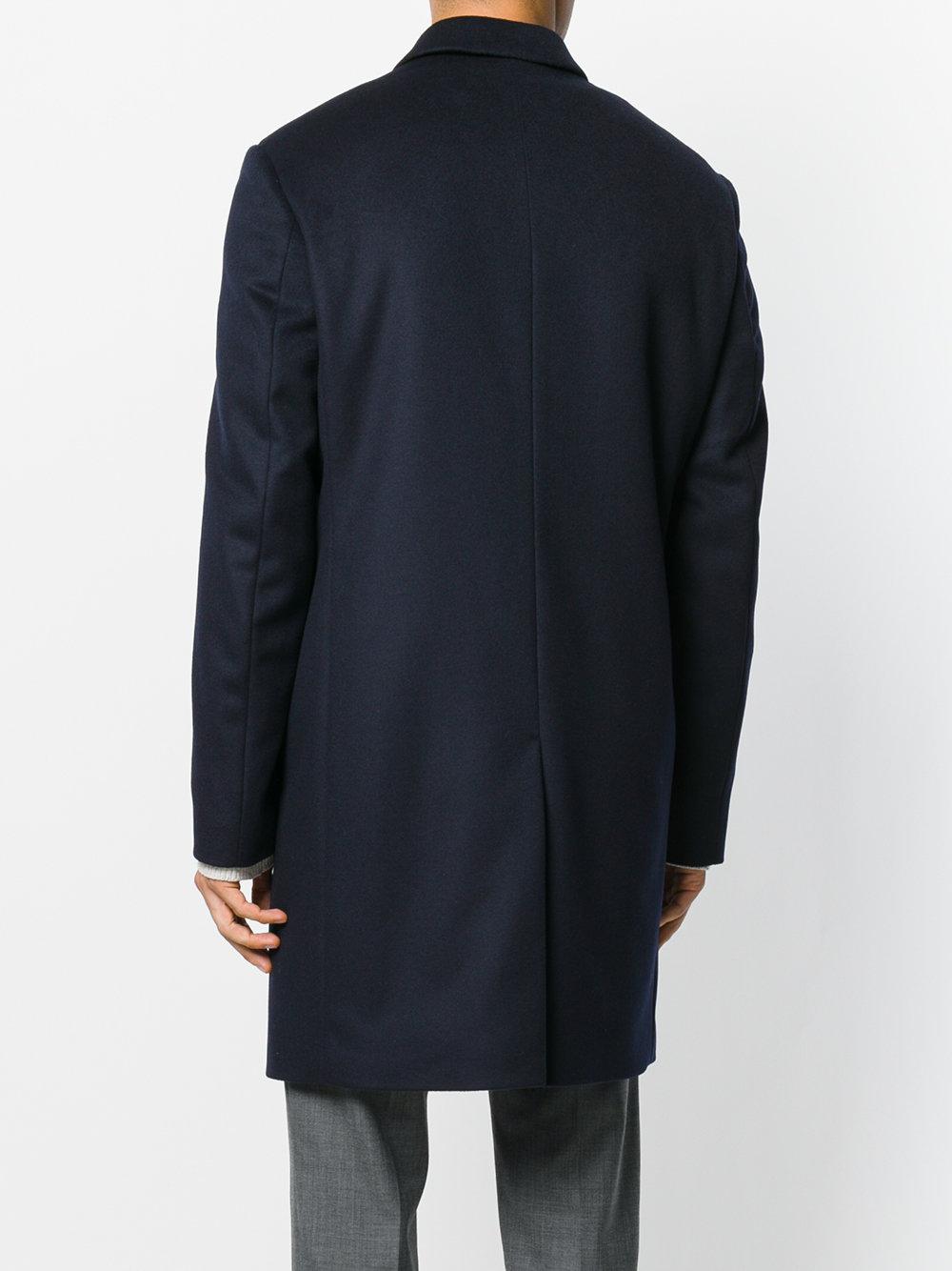 Calvin Klein Wool Carlo Coat in Blue for Men - Lyst