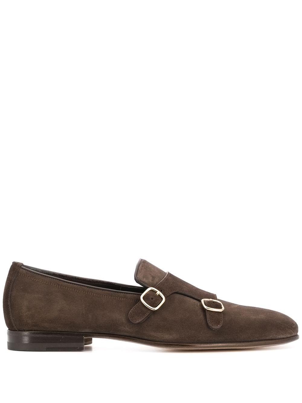 Santoni Leather Double-buckle Monk Shoes in Brown for Men - Lyst