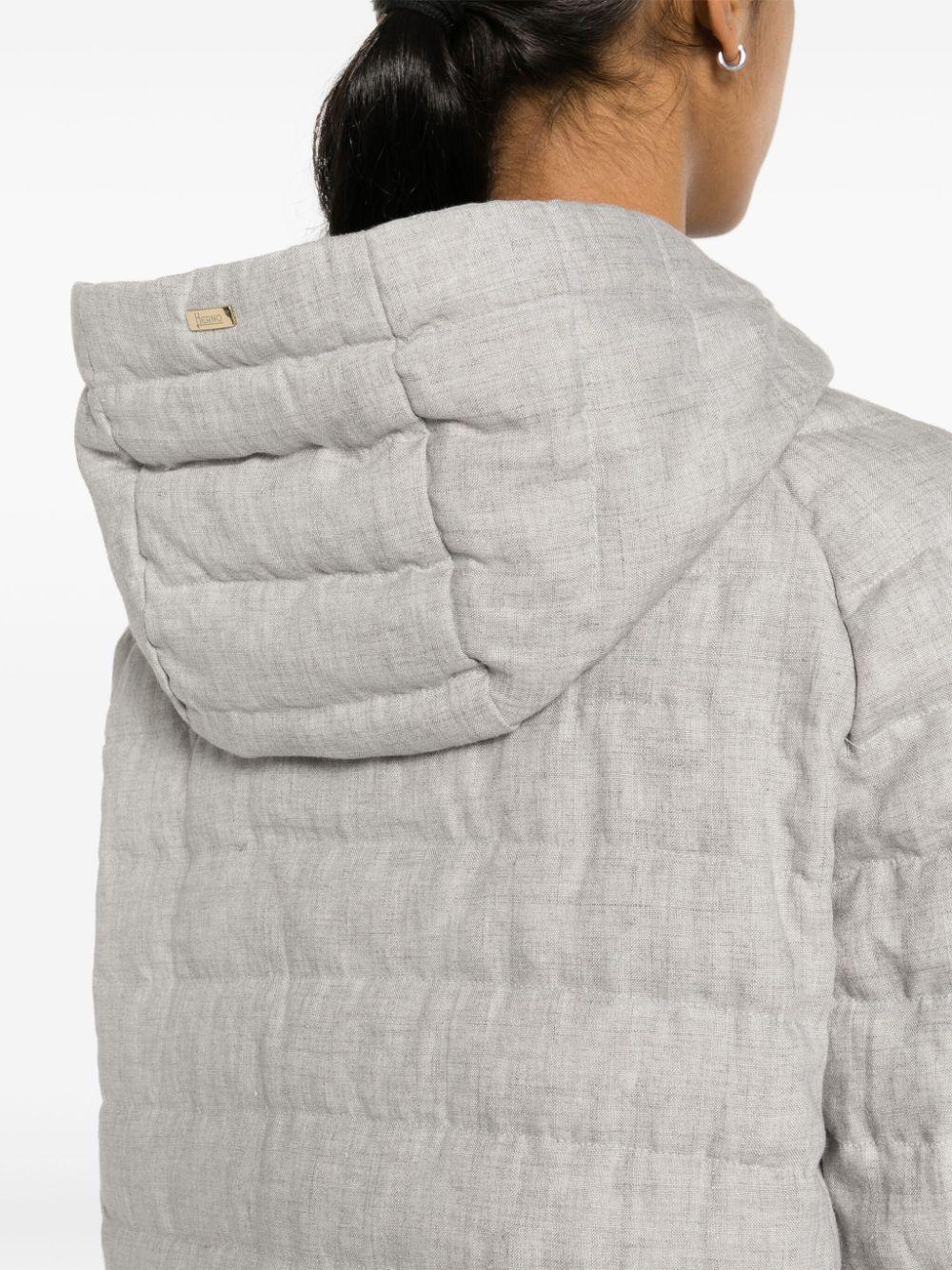 Herno padded hooded linen coat - Grey