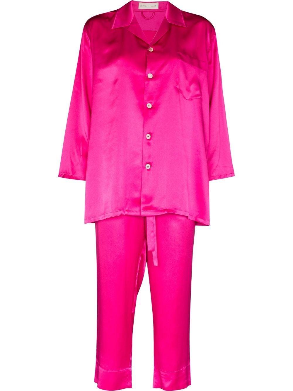 Damen Bekleidung Nachtwäsche Schlafanzüge Olivia Von Halle Seide Casablanca Freesia Pyjama Aus Seidensatin in Pink 