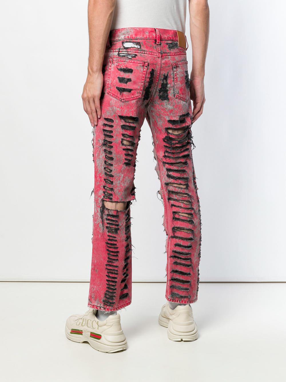 Gucci Ripped Jeans in Red for Men | Lyst UK