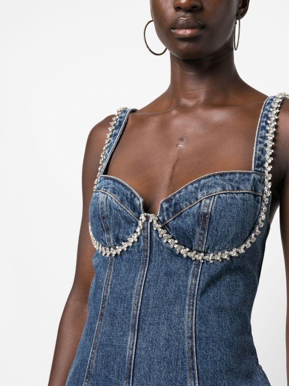 Self-Portrait Crystal-embellished Denim Mini Dress in Blue