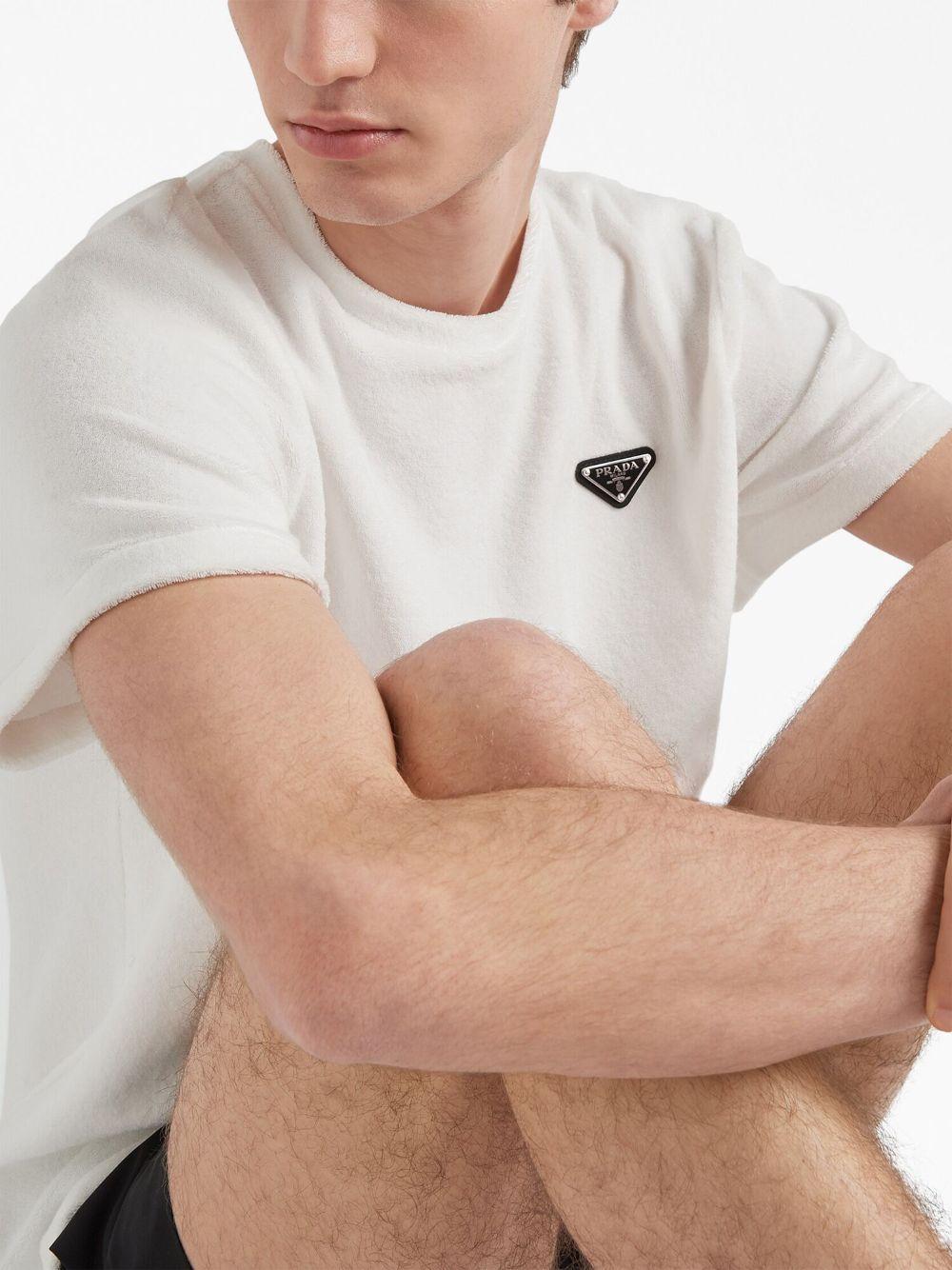 Prada Triangle-logo Terry T-shirt in White for Men | Lyst